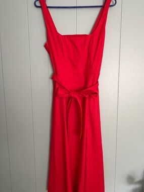 Banana Republic Red Square-Neck Tie-Waist Midi Dress